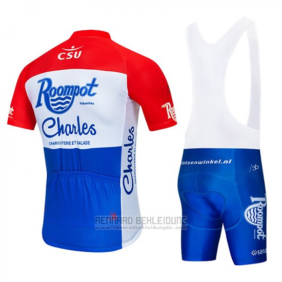 2019 Fahrradbekleidung Roompot Charles Rot Wei Blautrikot Kurzarm und Tragerhose